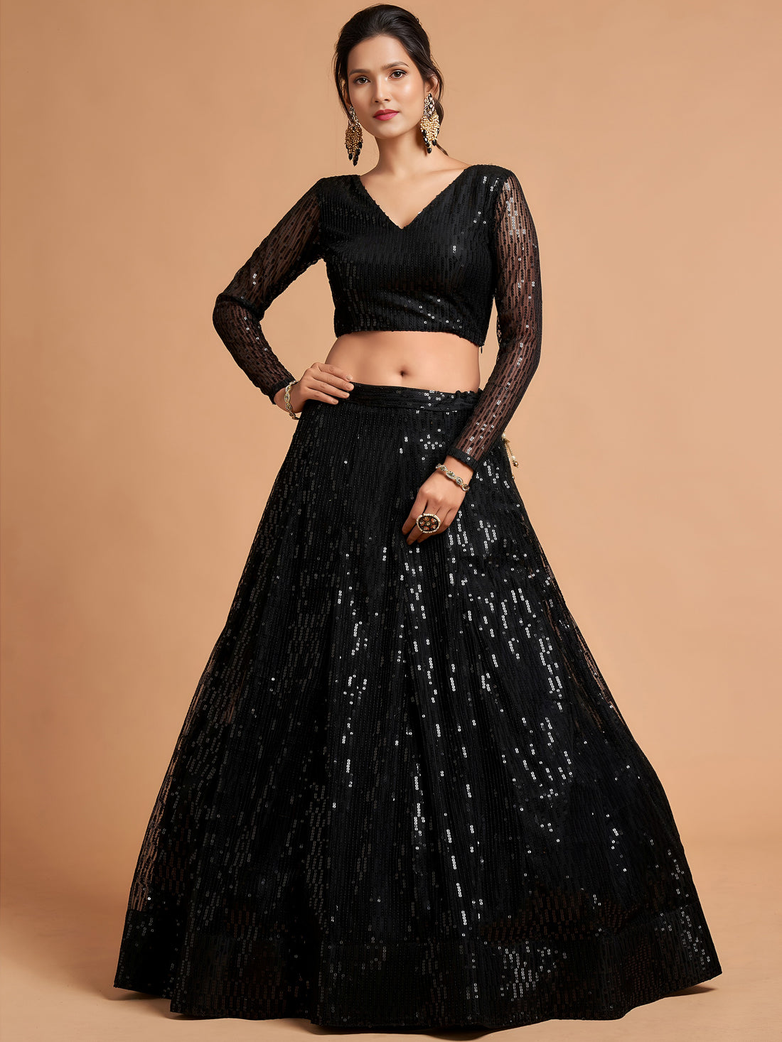 Marvelous Black Sequins Embroidered Net Party Wear Lehenga Choli