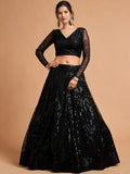 Marvelous Black Sequins Embroidered Net Party Wear Lehenga Choli