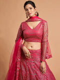 Superb Hot Pink Thread Embroidered Net Party Wear Lehenga Choli
