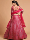 Superb Hot Pink Thread Embroidered Net Party Wear Lehenga Choli