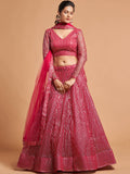 Superb Hot Pink Thread Embroidered Net Party Wear Lehenga Choli
