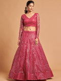 Superb Hot Pink Thread Embroidered Net Party Wear Lehenga Choli