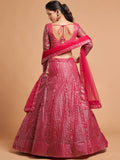 Superb Hot Pink Thread Embroidered Net Party Wear Lehenga Choli