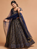 Wonderful Navy Blue Thread Embroidered Net Party Wear Lehenga Choli