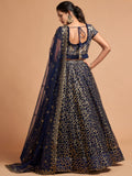 Wonderful Navy Blue Thread Embroidered Net Party Wear Lehenga Choli