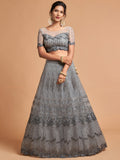 Great Grey Zari Embroidered Net Party Wear Lehenga Choli