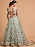 Remarkable Pista Green Thread Net Party Wear Lehenga Choli