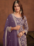 Wonderful Lavender Sequins Georgette Event Wear Sharara Suit With Dupatta