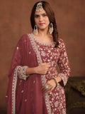 Terrific Dusty Pink Bead Work Georgette Wedding Wear Sharara Suit