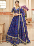 Beautiful Blue Digital Printed Organza Reception Wear Lehenga Choli