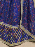 Beautiful Blue Digital Printed Organza Reception Wear Lehenga Choli