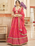 Gorgeous Pink Floral Printed Organza Traditional Lehenga Choli