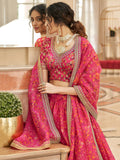 Gorgeous Pink Floral Printed Organza Traditional Lehenga Choli