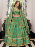 Attractive Green Floral Printed Organza Mehendi Wear Lehenga Choli