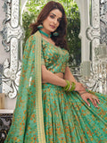 Attractive Green Floral Printed Organza Mehendi Wear Lehenga Choli