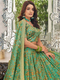 Attractive Green Floral Printed Organza Mehendi Wear Lehenga Choli