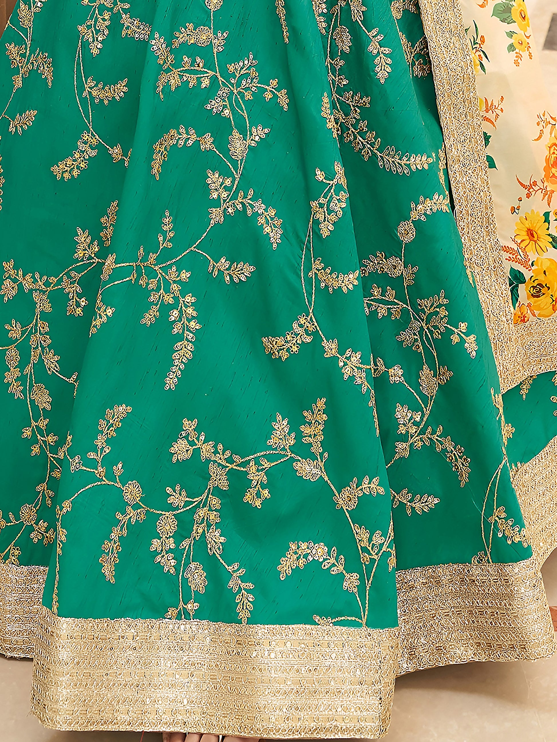 Fascinating Green Sequins Art Silk Wedding Wear Lehenga Choli