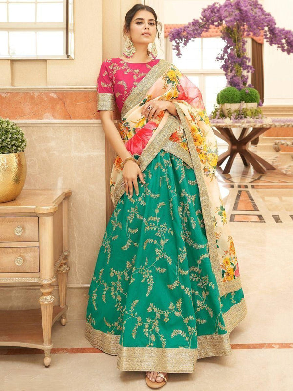 Fascinating Green Sequins Art Silk Wedding Wear Lehenga Choli