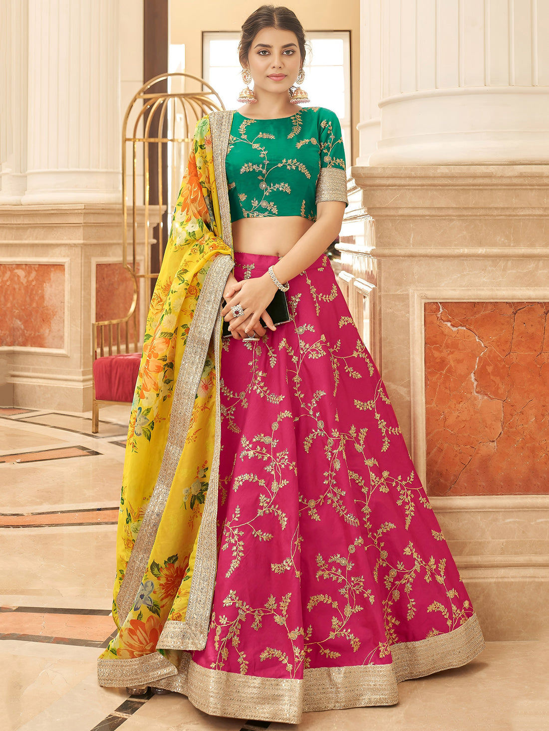 Mesmerizing Pink Sequins Art Silk Reception Wear Lehenga Choli