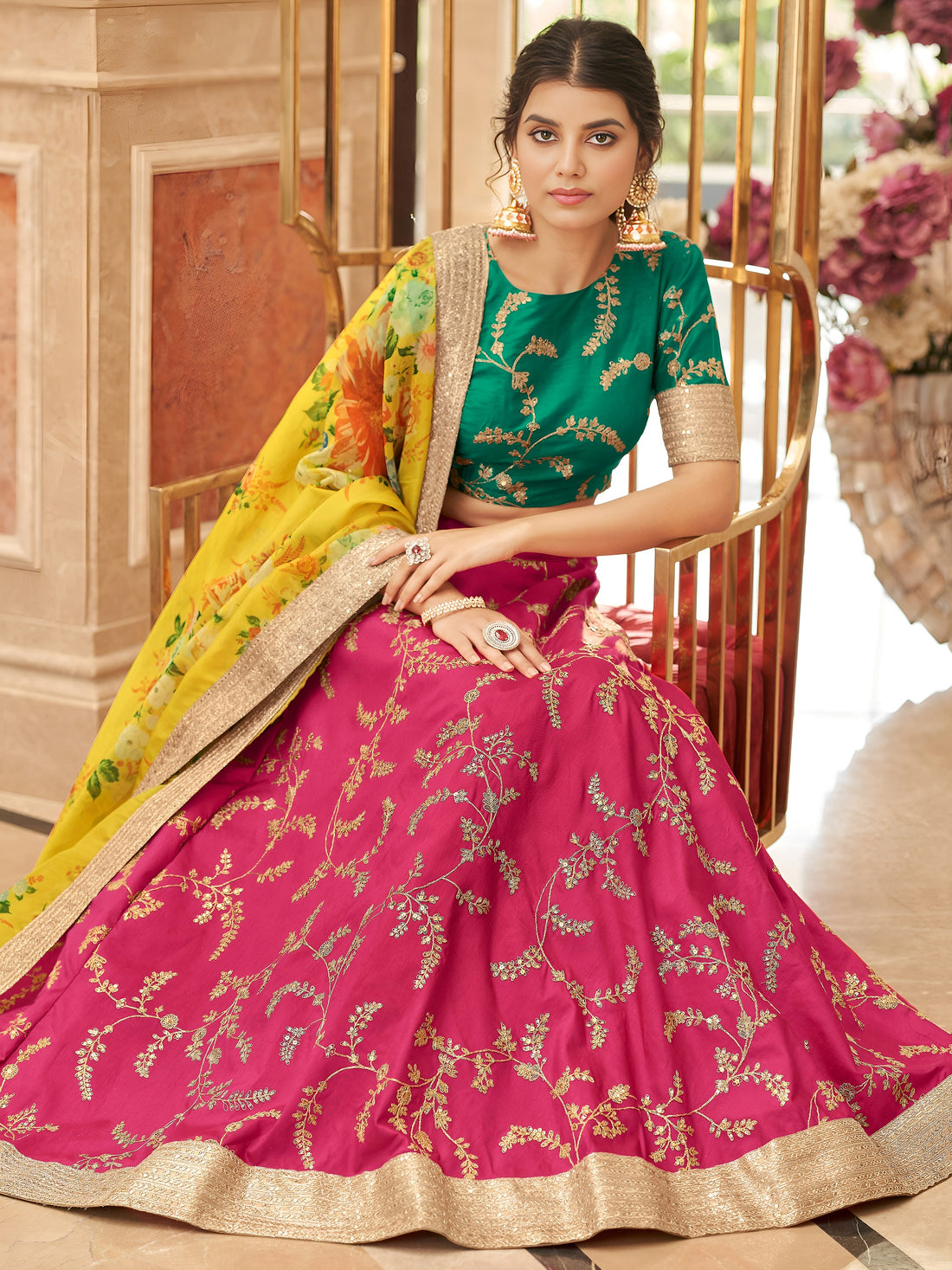 Mesmerizing Pink Sequins Art Silk Reception Wear Lehenga Choli
