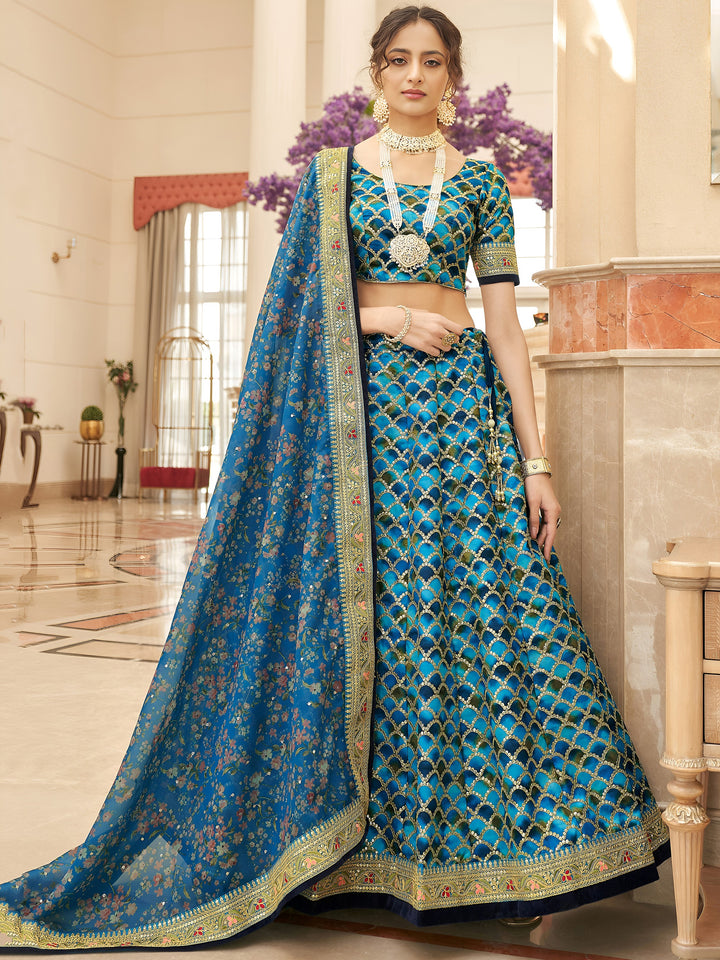 Astonishing Blue Sequins Work Art Silk Sangeet Wear Lehenga Choli