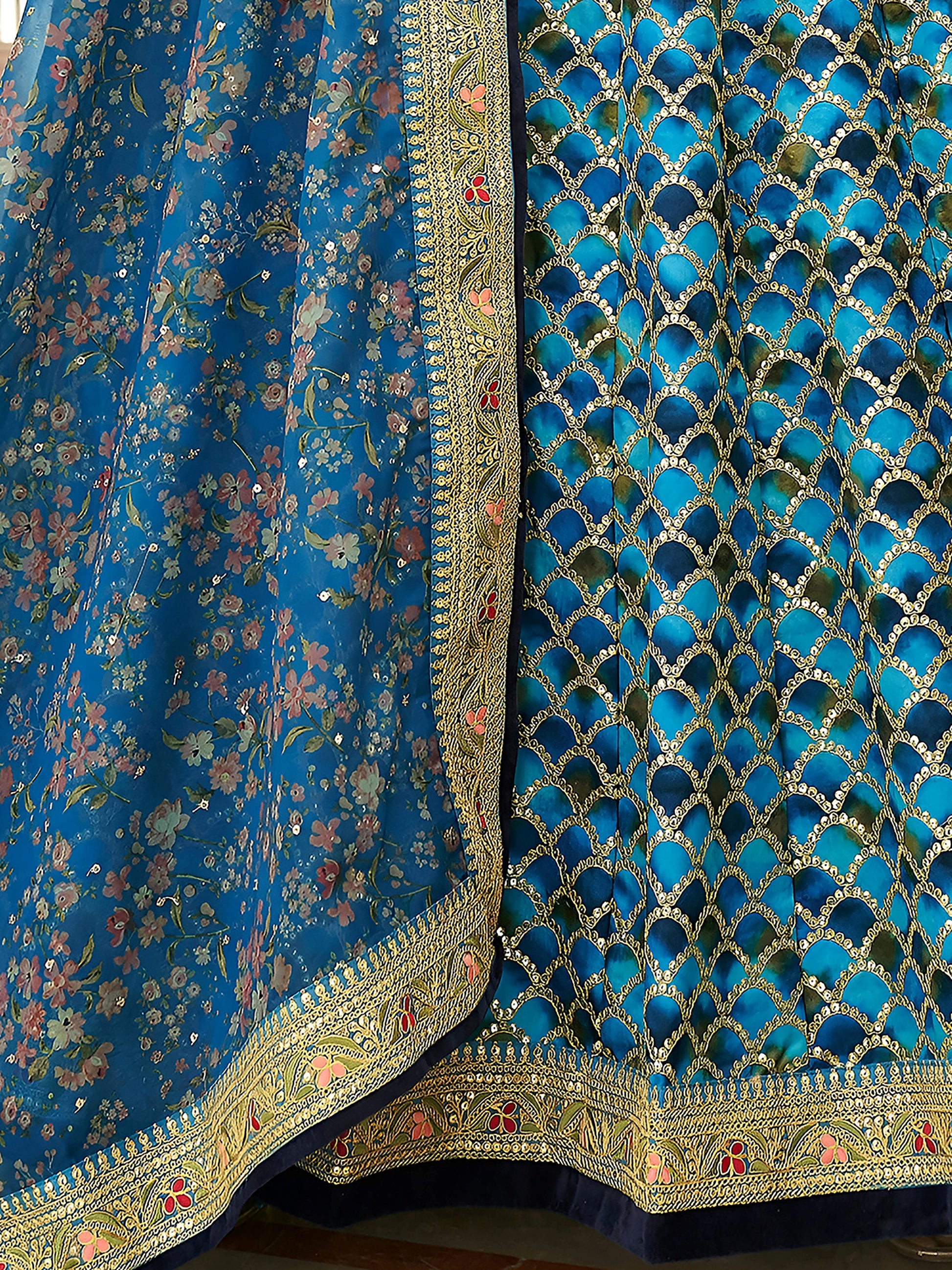 Astonishing Blue Sequins Work Art Silk Sangeet Wear Lehenga Choli