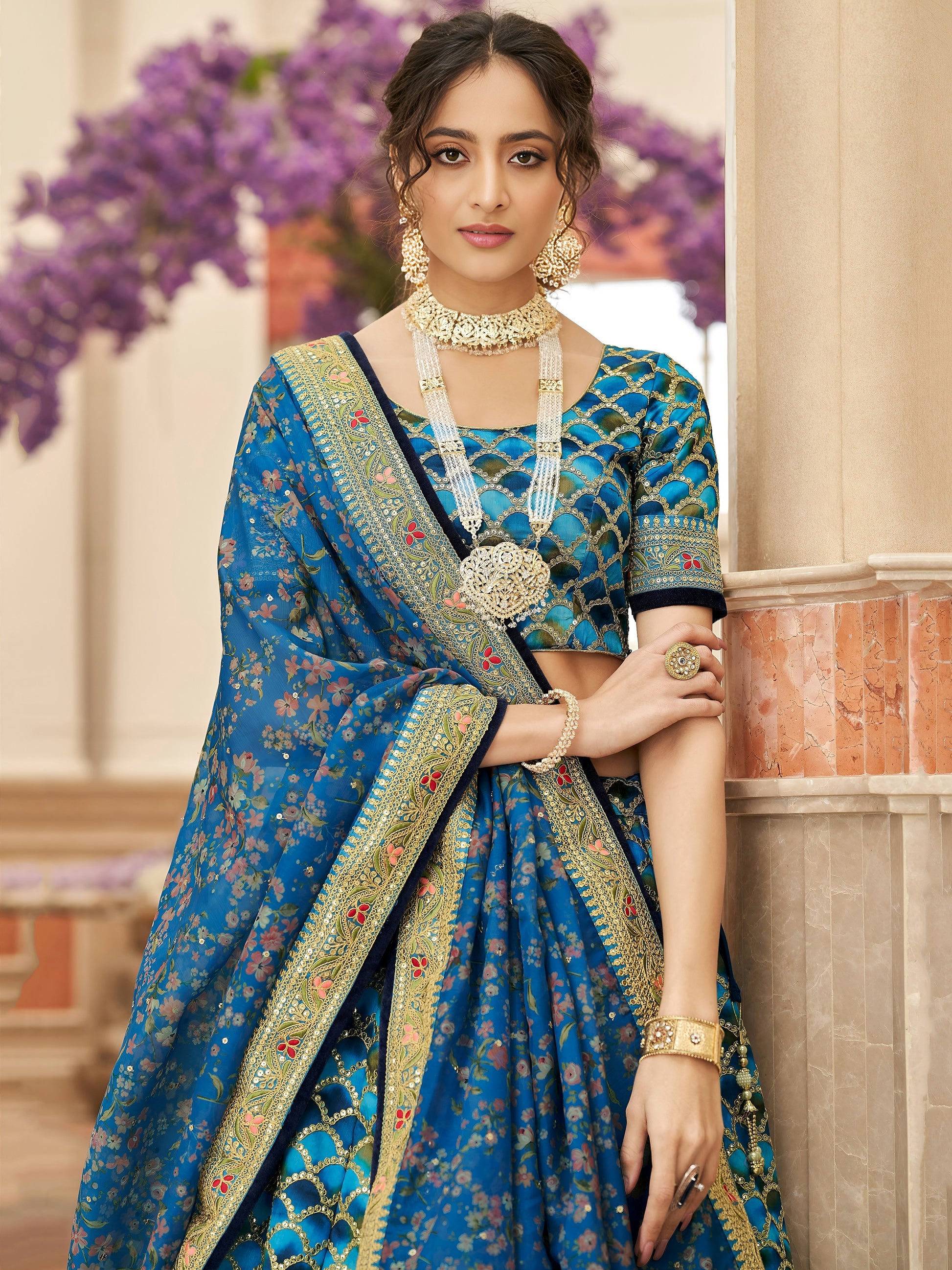 Astonishing Blue Sequins Work Art Silk Sangeet Wear Lehenga Choli