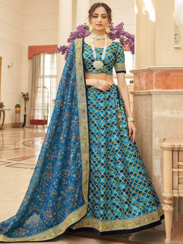 Astonishing Blue Sequins Work Art Silk Sangeet Wear Lehenga Choli