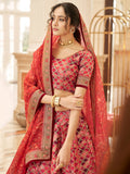 Incredible Red Embroidered Art Silk Traditional Wear Lehenga Choli