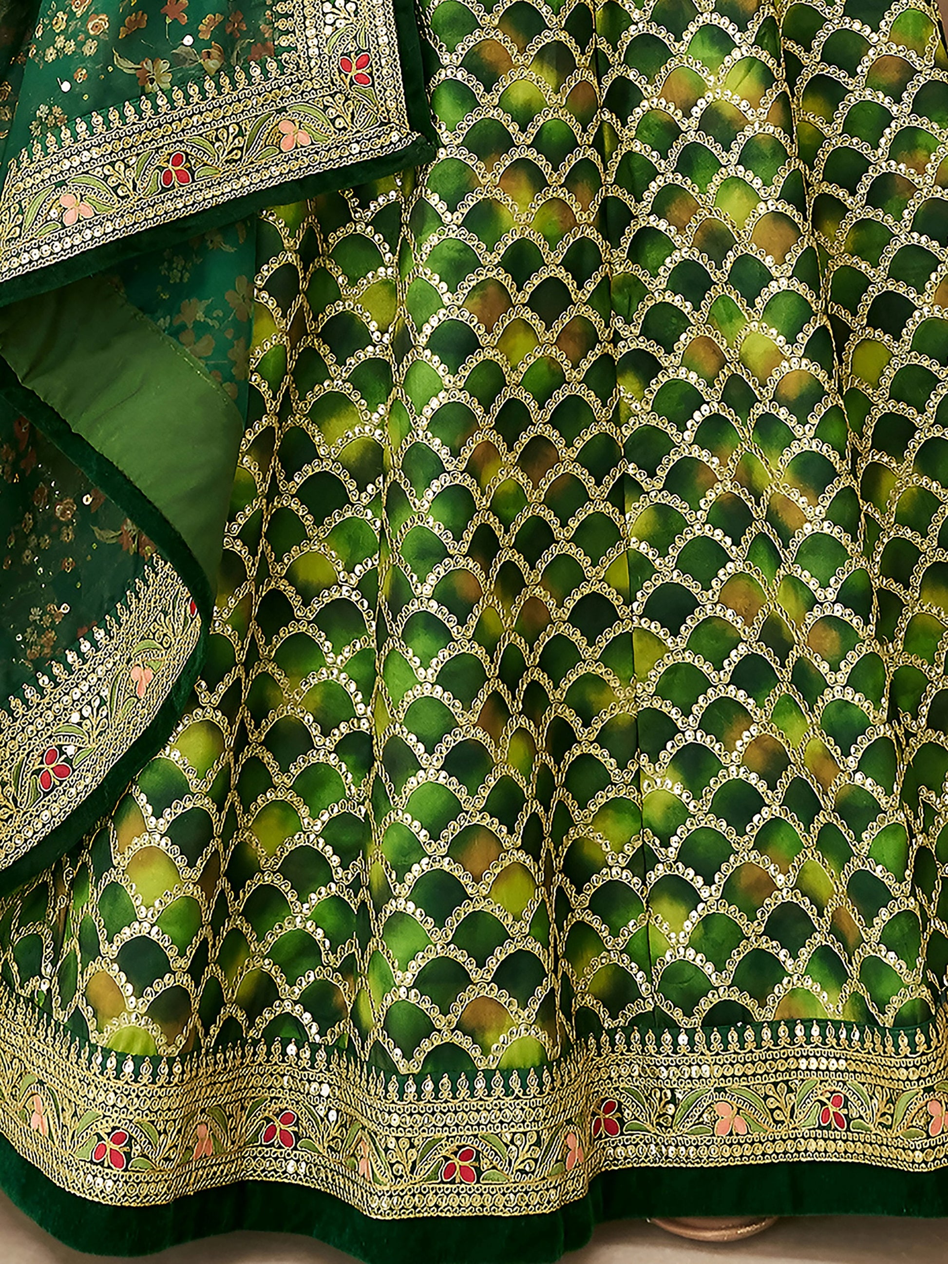 Improbable Green Sequins Art Silk Engagement Wear Lehenga Choli