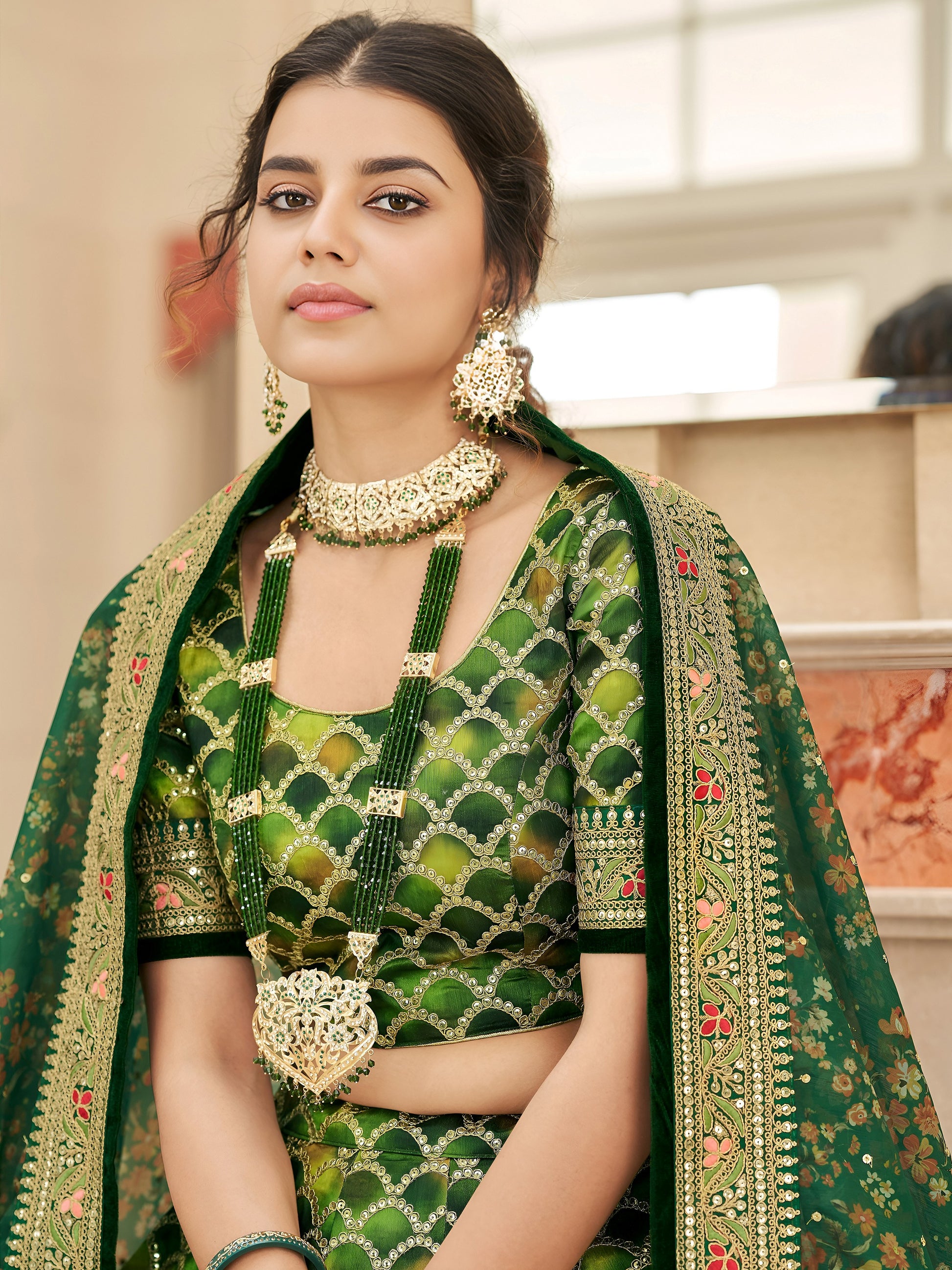 Improbable Green Sequins Art Silk Engagement Wear Lehenga Choli