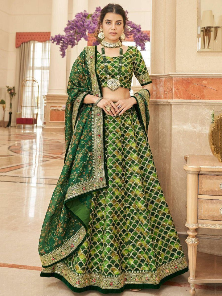 Improbable Green Sequins Art Silk Engagement Wear Lehenga Choli
