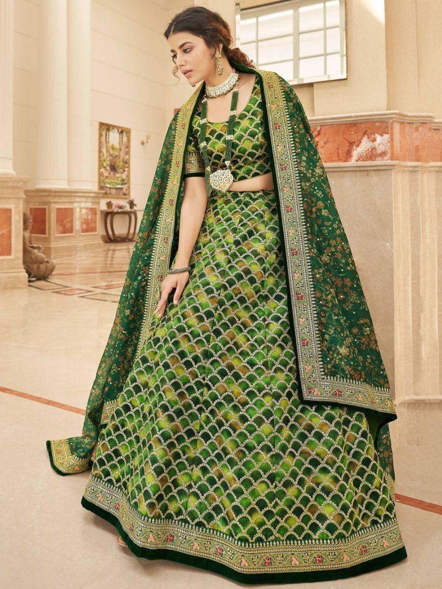 Improbable Green Sequins Art Silk Engagement Wear Lehenga Choli