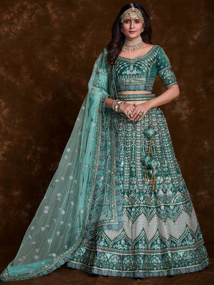 Beautiful Teal Green Sequins Art Silk Reception Wear Lehenga Choli