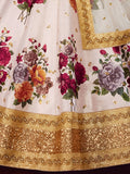 Off-White Floral Print Banglori Silk Wedding Wear Lehenga Choli