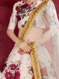 Off-White Floral Print Banglori Silk Wedding Wear Lehenga Choli