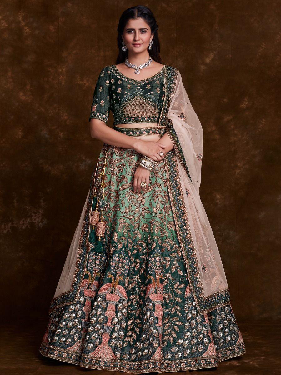 Captivating Green Thread Embroidered Art Silk Lehenga Choli