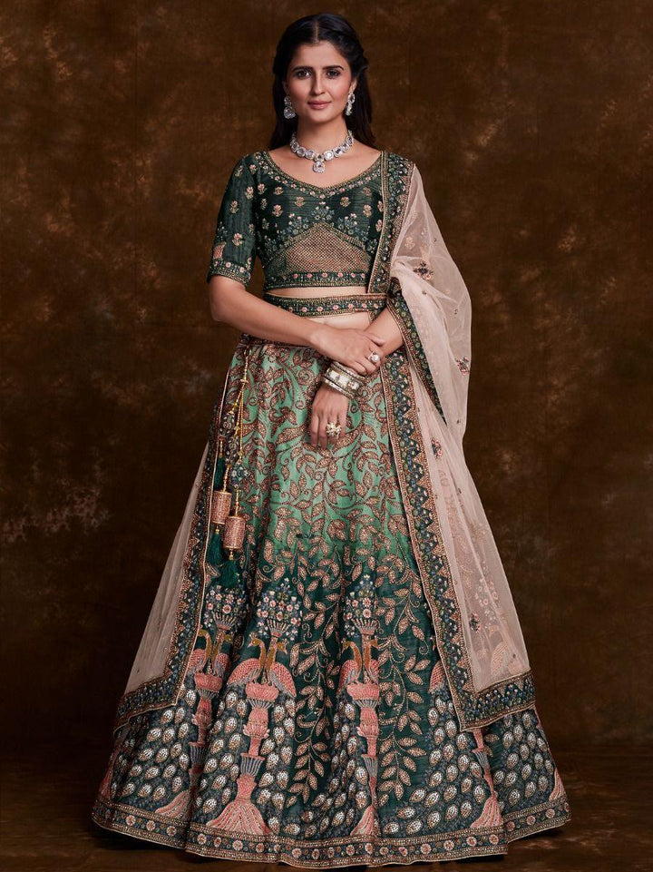 Captivating Green Thread Embroidered Art Silk Lehenga Choli
