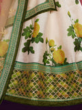 Cream-Green Floral Print Banglori Silk Wedding Wear Lehenga Choli