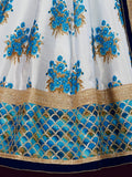 Blue & White Floral Print Banglori Silk Wedding Wear Lehenga Choli