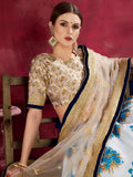 Blue & White Floral Print Banglori Silk Wedding Wear Lehenga Choli