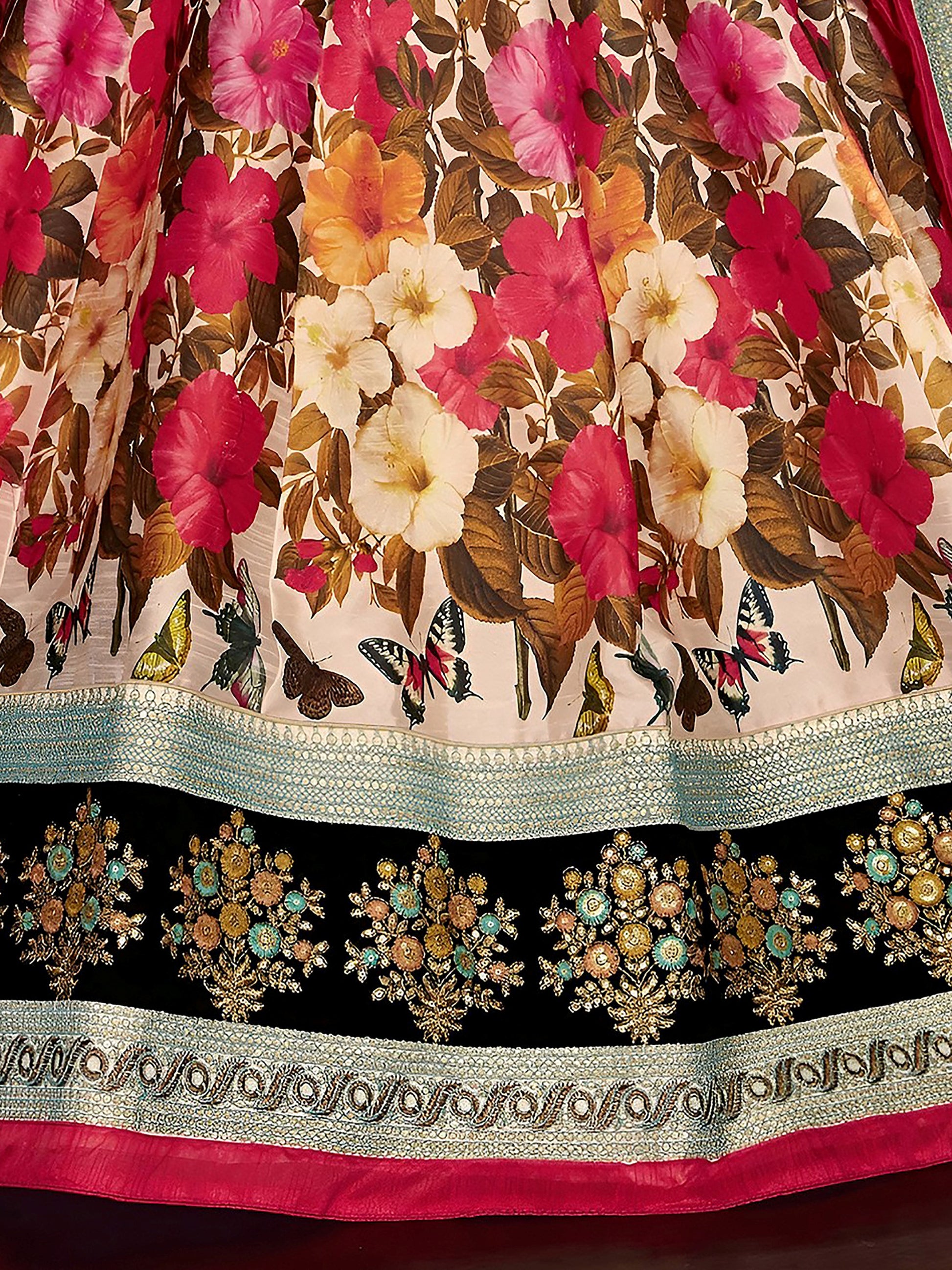 Multi-Color Floral Print Banglori Silk Reception Wear Lehenga Choli