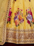 Yellow Floral Print Banglori Silk Haldi Wear Lehenga Choli
