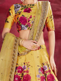 Yellow Floral Print Banglori Silk Haldi Wear Lehenga Choli