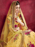 Yellow Floral Print Banglori Silk Haldi Wear Lehenga Choli