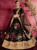 Black Floral Print Banglori Silk Sangeet Wear Lehenga Choli