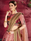Peach Floral Print Banglori Silk Wedding Wear Lehenga Choli