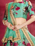 Green Floral Print Banglori Silk Wedding Wear Lehenga Choli