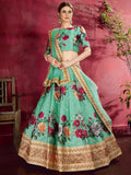 Green Floral Print Banglori Silk Wedding Wear Lehenga Choli