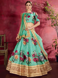 Green Floral Print Banglori Silk Wedding Wear Lehenga Choli